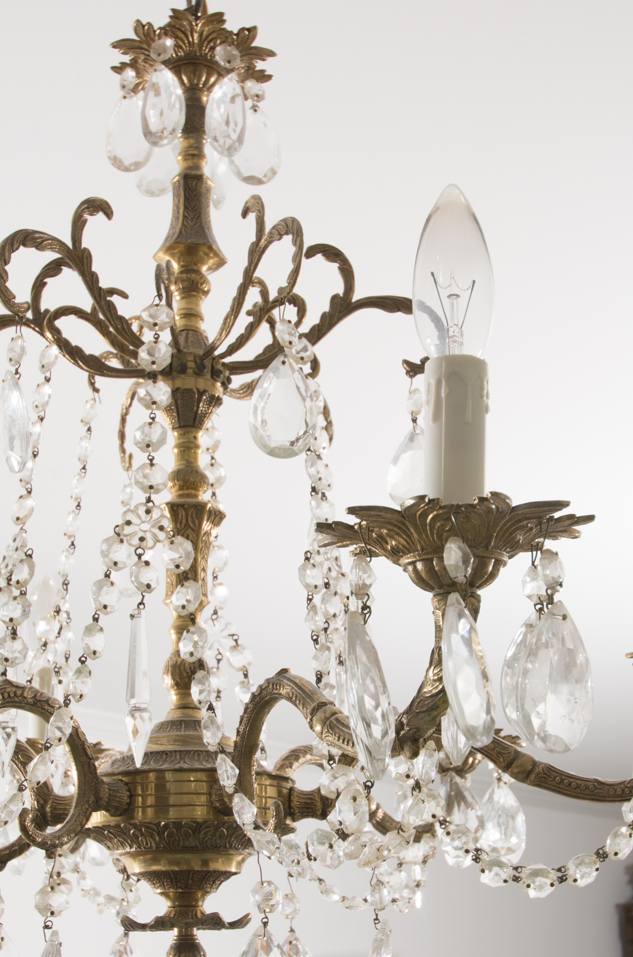 Rococo Style Brass and Crystal Chandelier