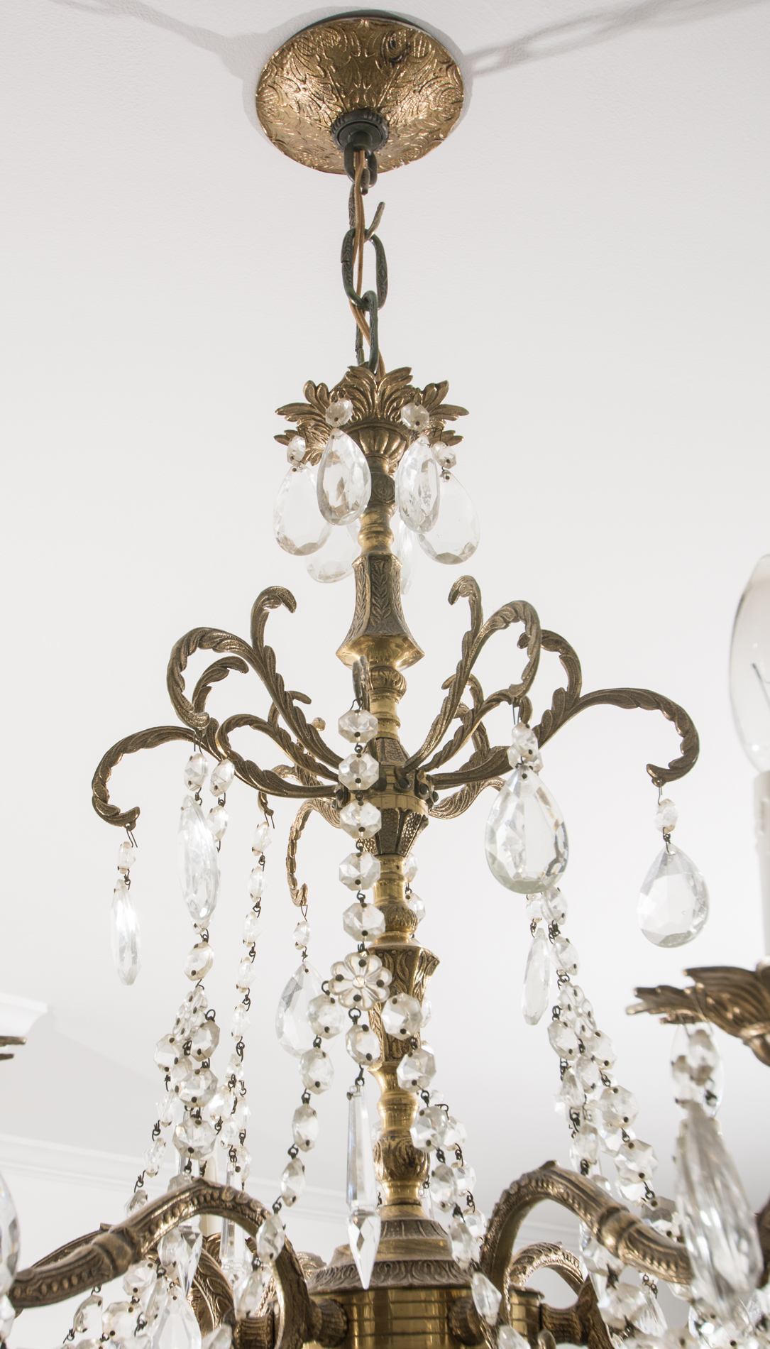 Rococo Style Brass and Crystal Chandelier