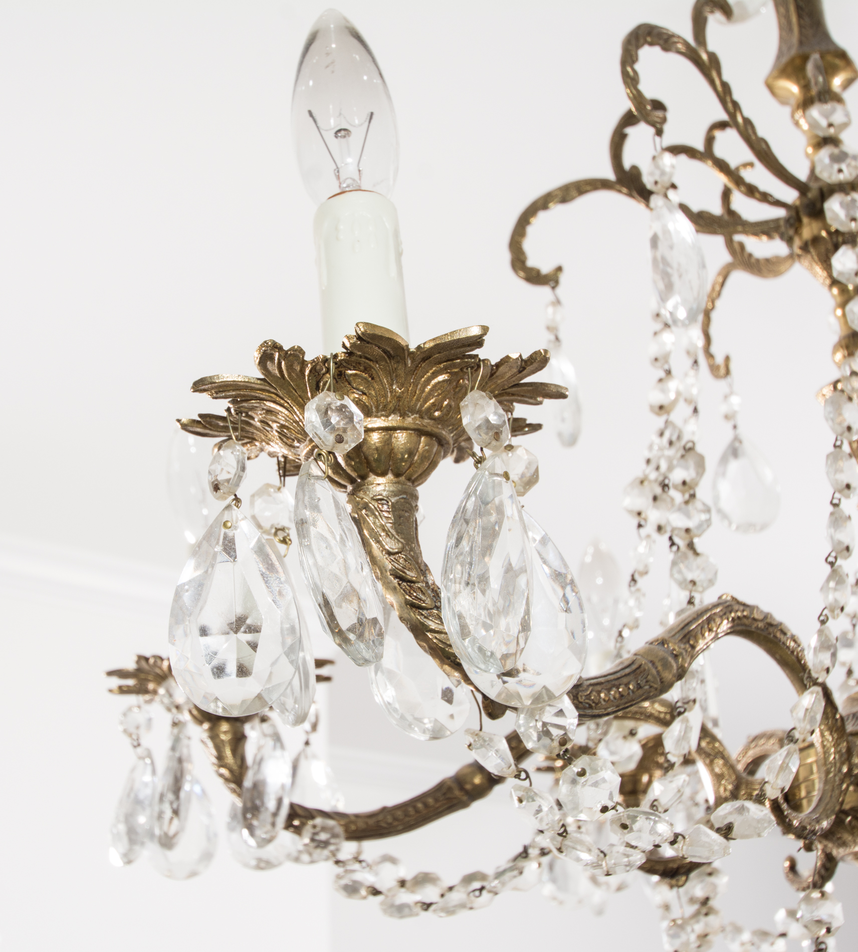 Rococo Style Brass and Crystal Chandelier