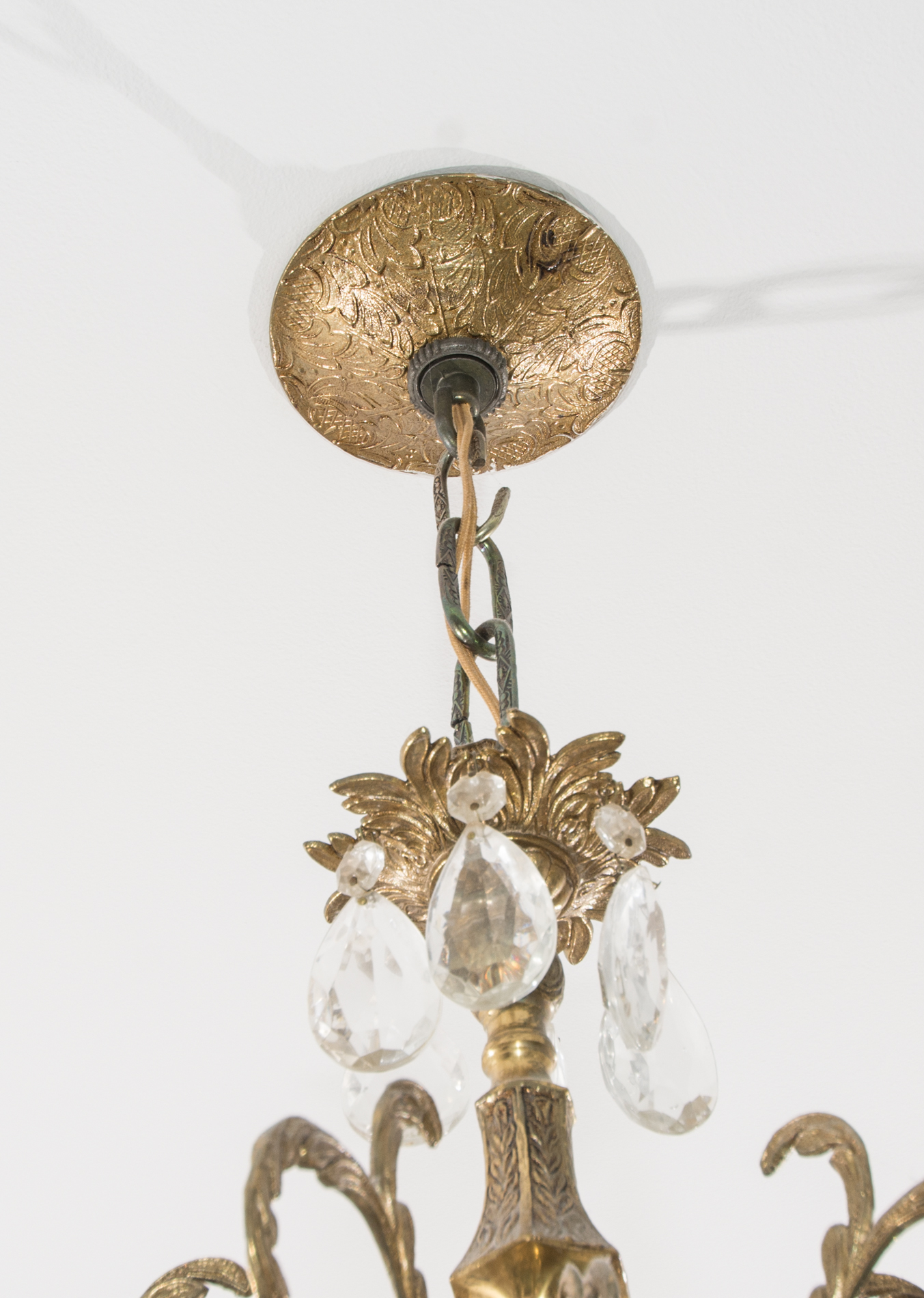 Rococo Style Brass and Crystal Chandelier
