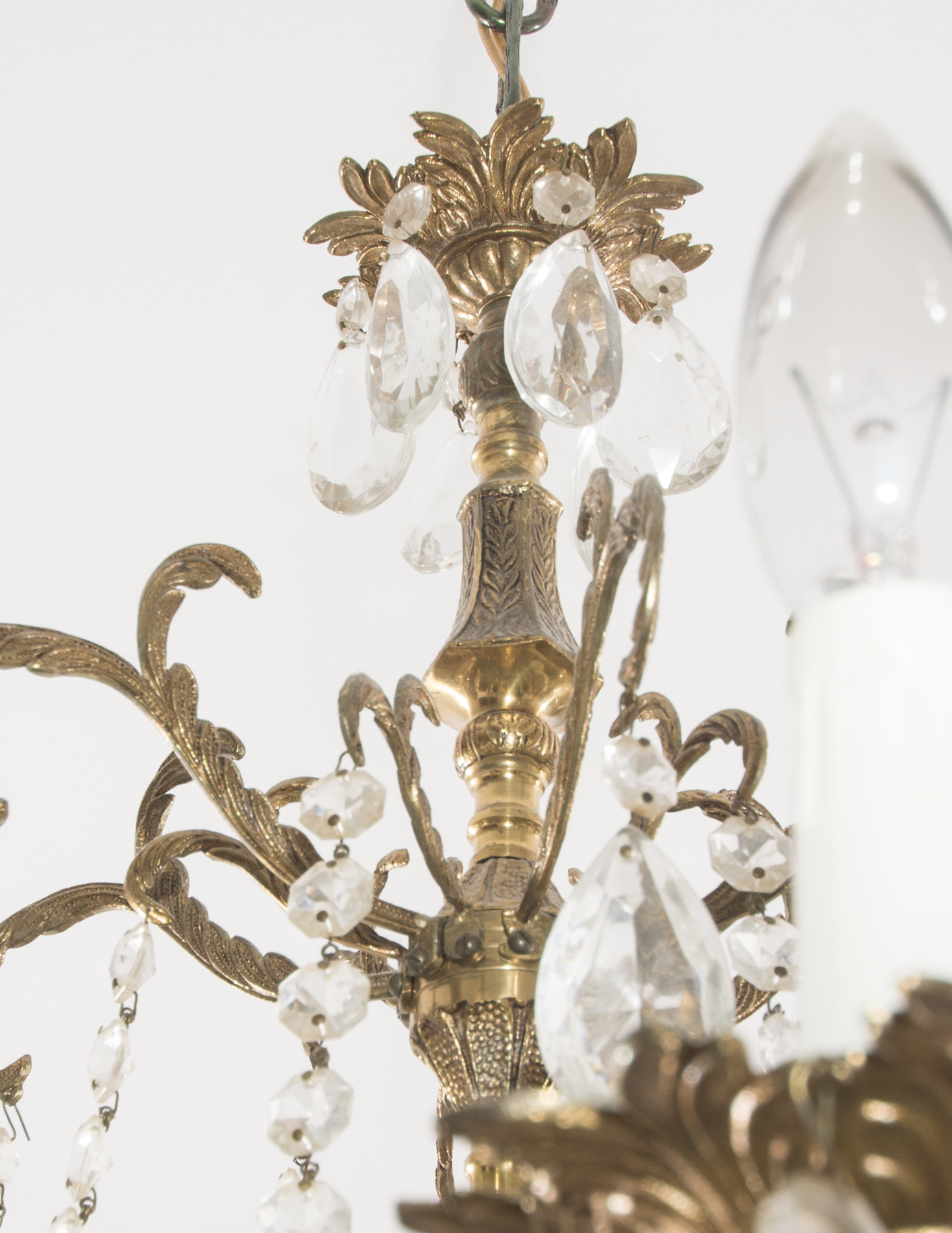 Rococo Style Brass and Crystal Chandelier