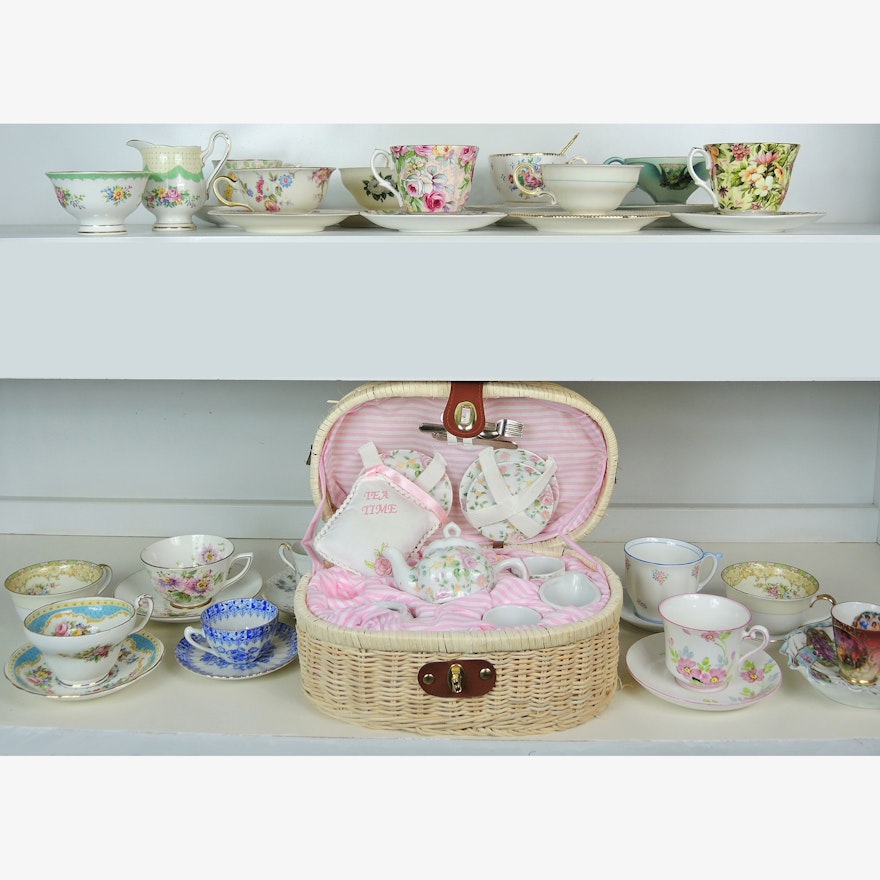 Porcelain Tea Cup Collection and Child's Tea Set