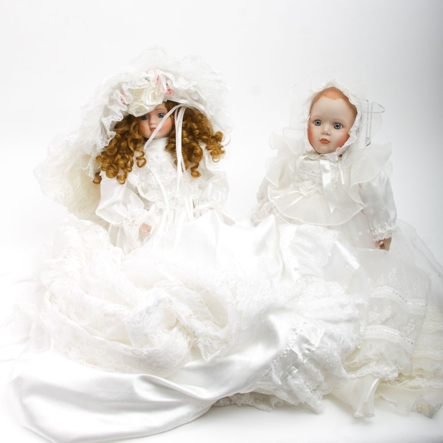 Pair of Porcelain Christening Dolls