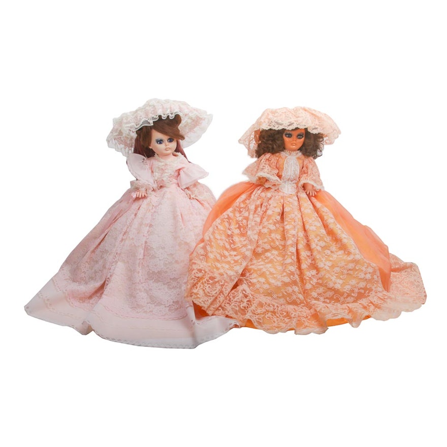 1960s Style Dolls in Pink and Orange Dresses