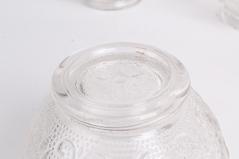 Anchor Hocking "Sandwich Clear" Depression Glass Punchbowl and Cups