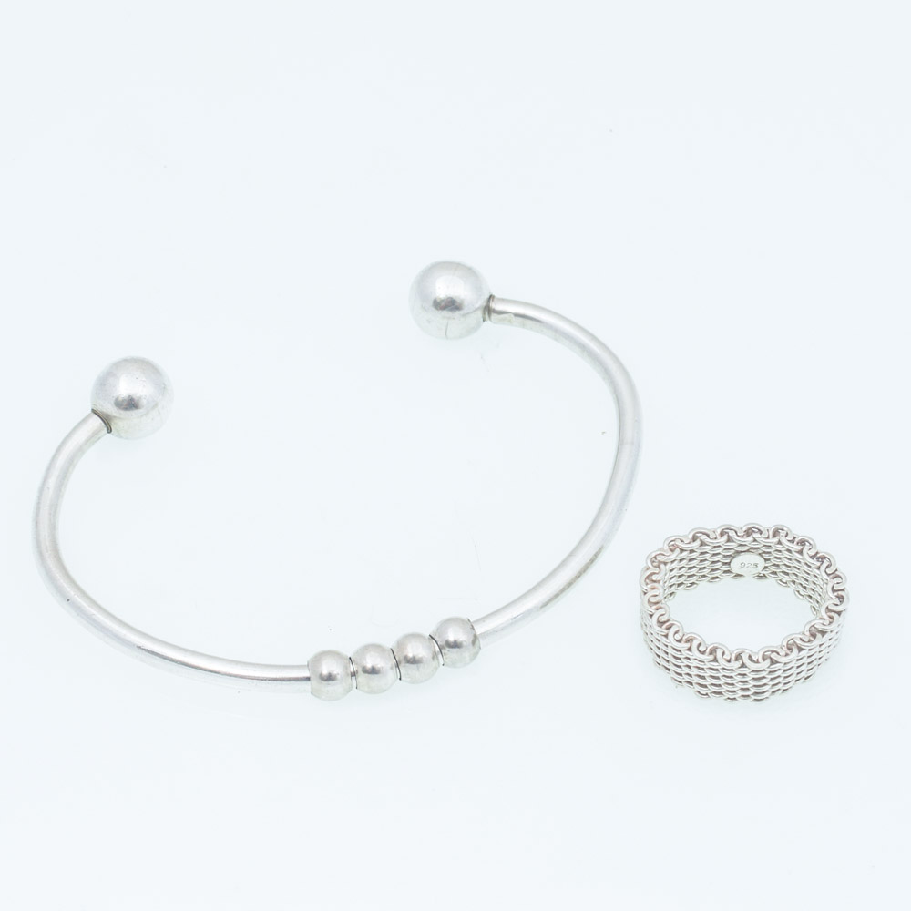 Sterling Silver Cuff and Mesh Ring