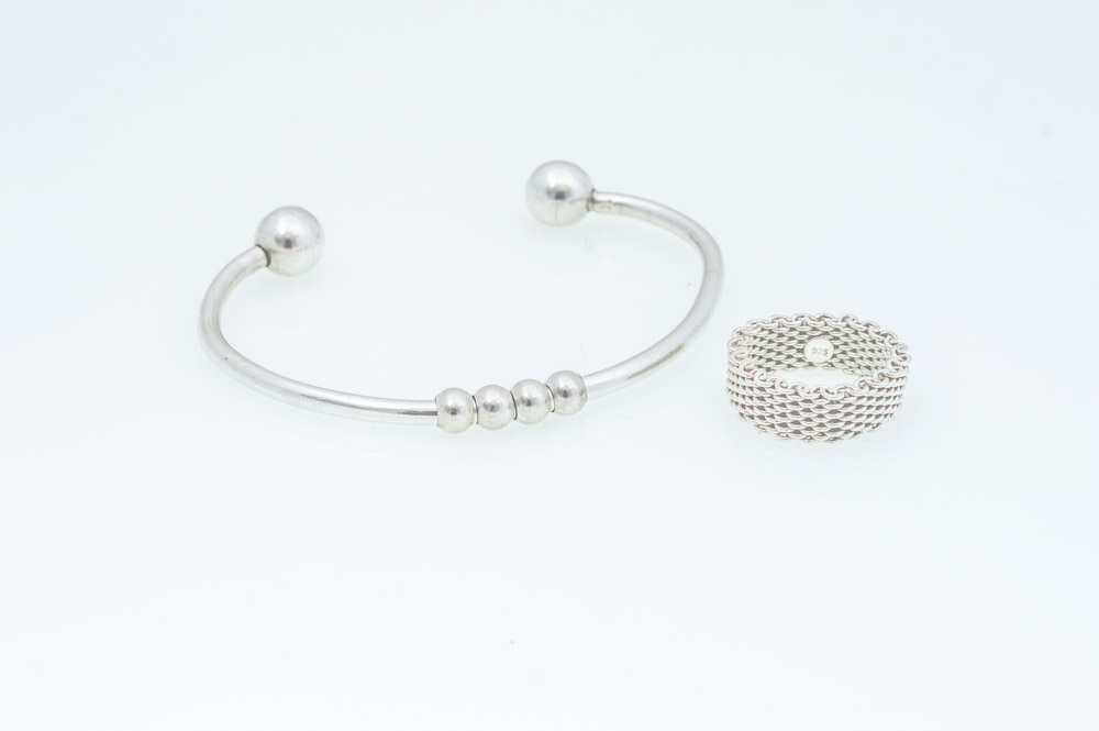 Sterling Silver Cuff and Mesh Ring