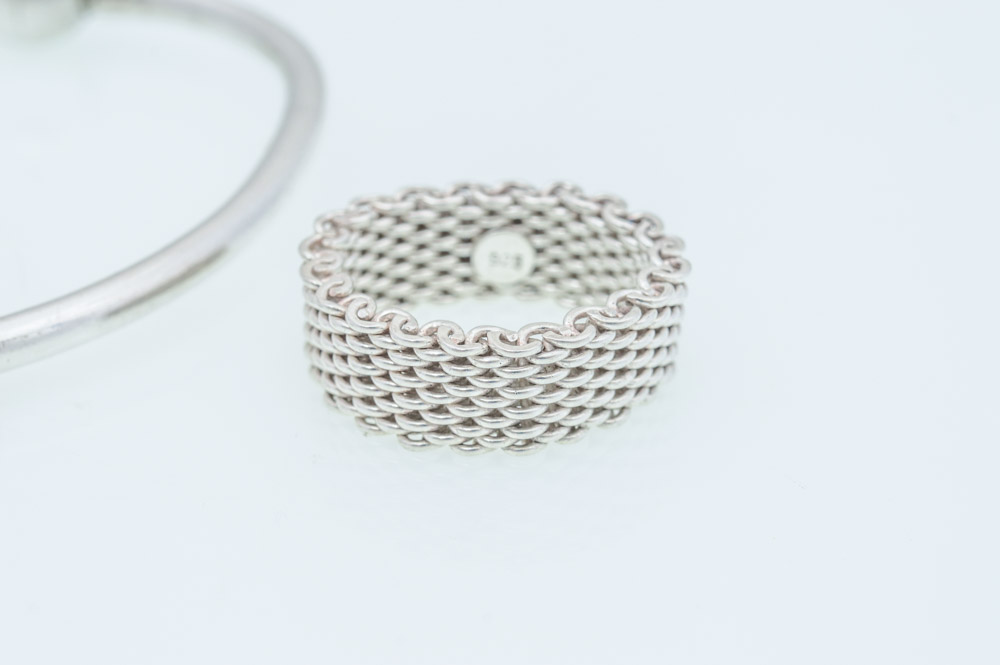 Sterling Silver Cuff and Mesh Ring