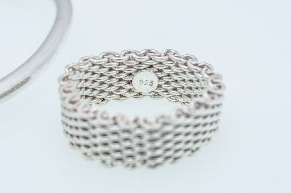 Sterling Silver Cuff and Mesh Ring