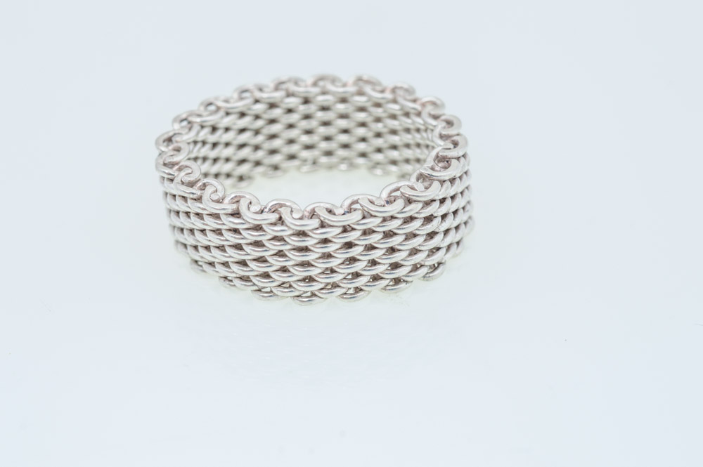 Sterling Silver Cuff and Mesh Ring