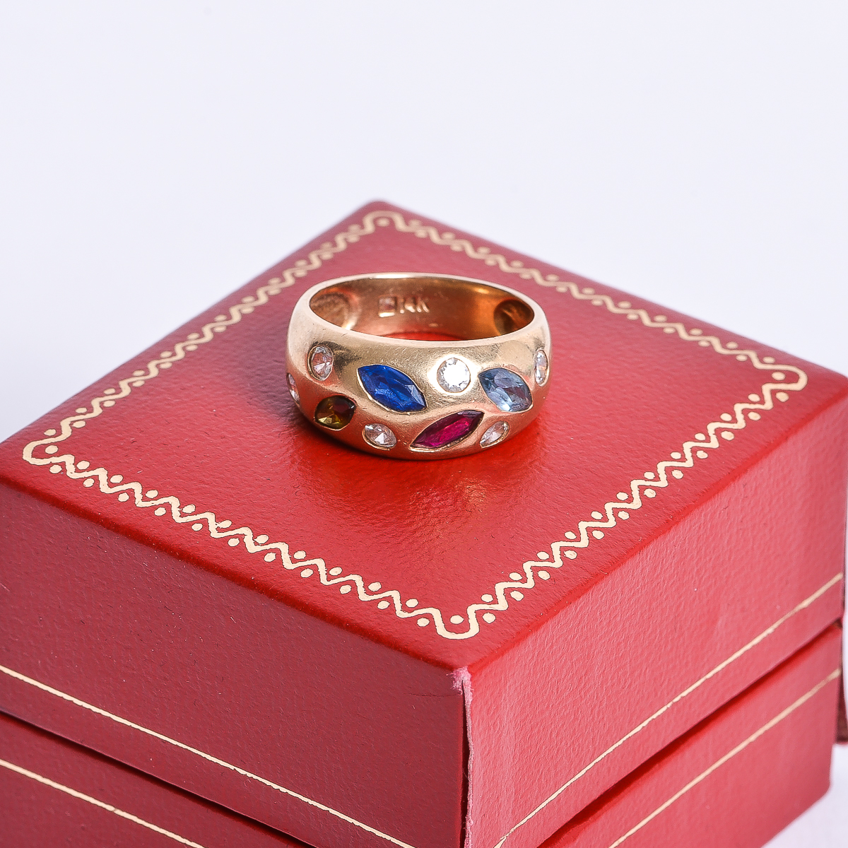 Vintage 14K Yellow Gold and Synthetic Multi-Stone Band