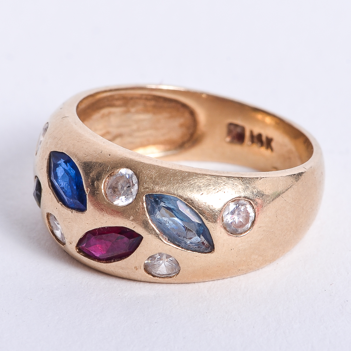 Vintage 14K Yellow Gold and Synthetic Multi-Stone Band