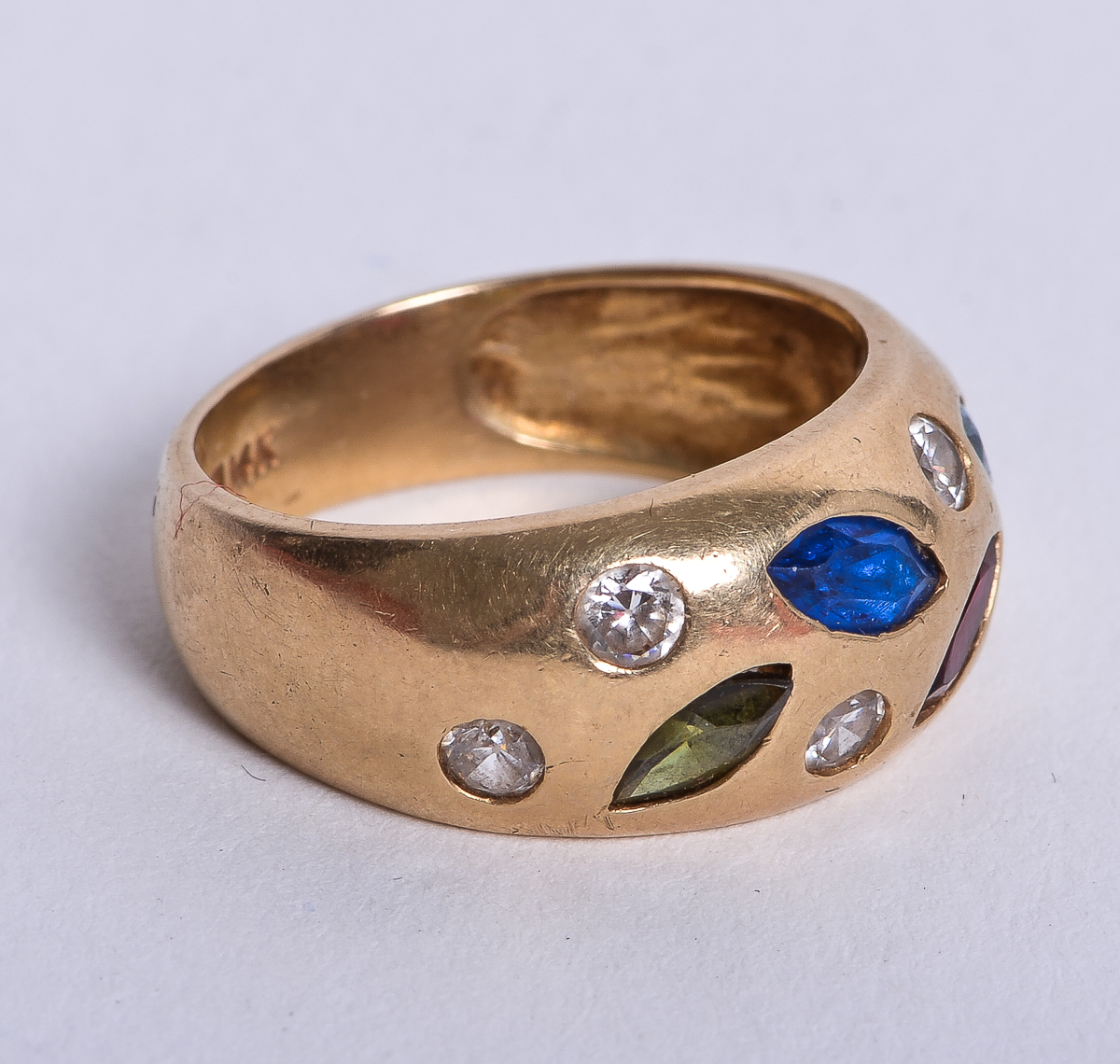 Vintage 14K Yellow Gold and Synthetic Multi-Stone Band