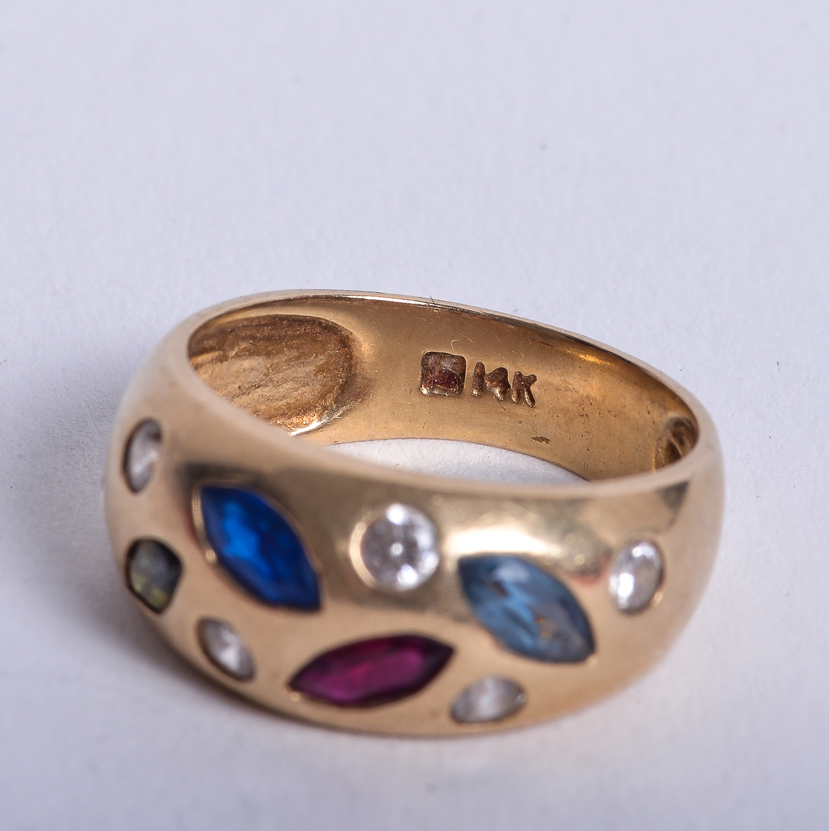 Vintage 14K Yellow Gold and Synthetic Multi-Stone Band