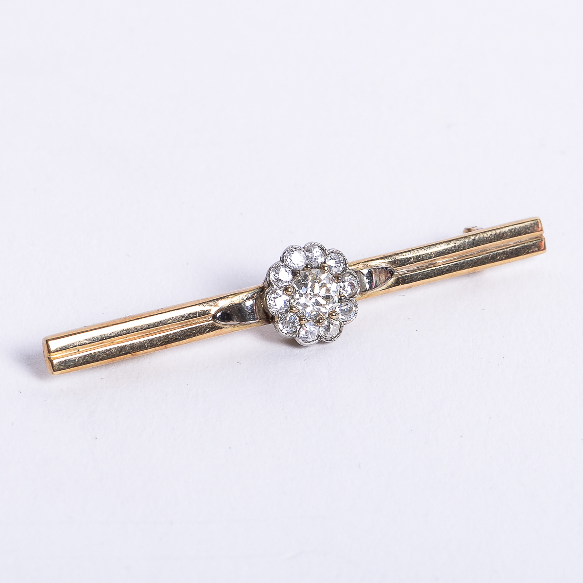 Antique 14K Yellow Gold and 1.10 CTW Old European Cut Diamond Bar Brooch