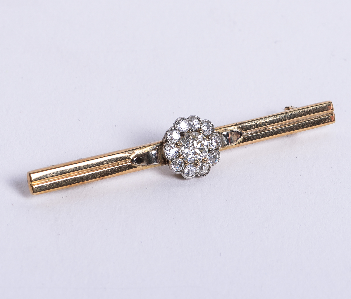 Antique 14K Yellow Gold and 1.10 CTW Old European Cut Diamond Bar Brooch