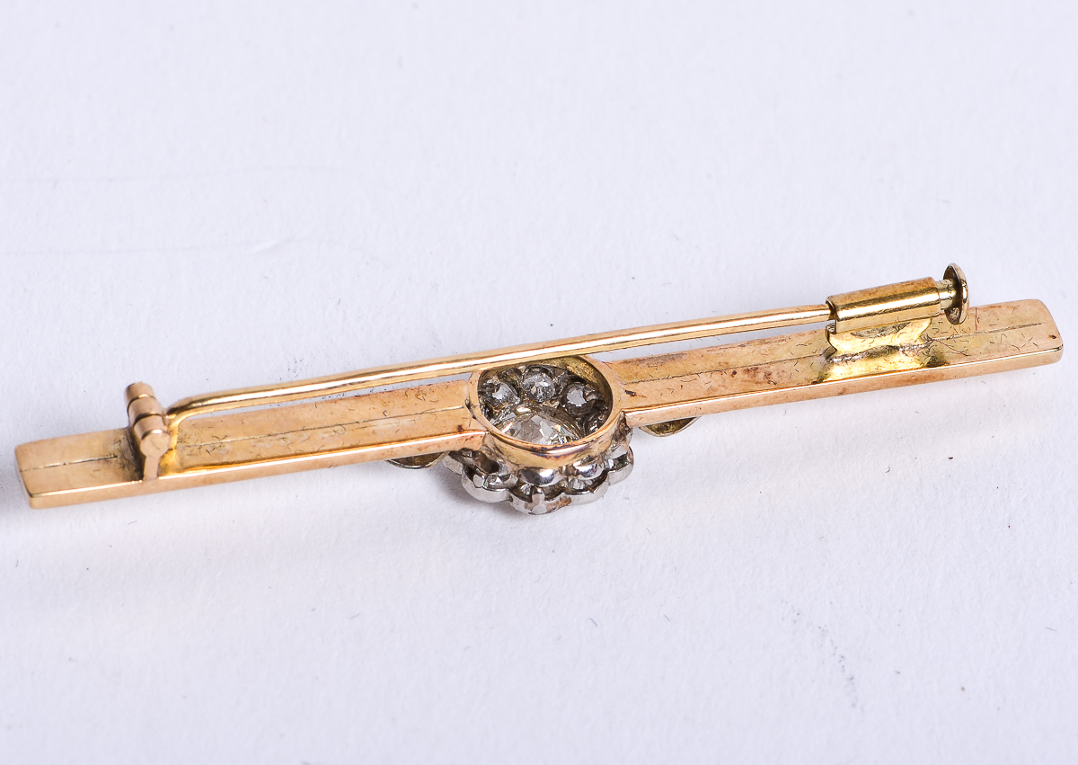 Antique 14K Yellow Gold and 1.10 CTW Old European Cut Diamond Bar Brooch