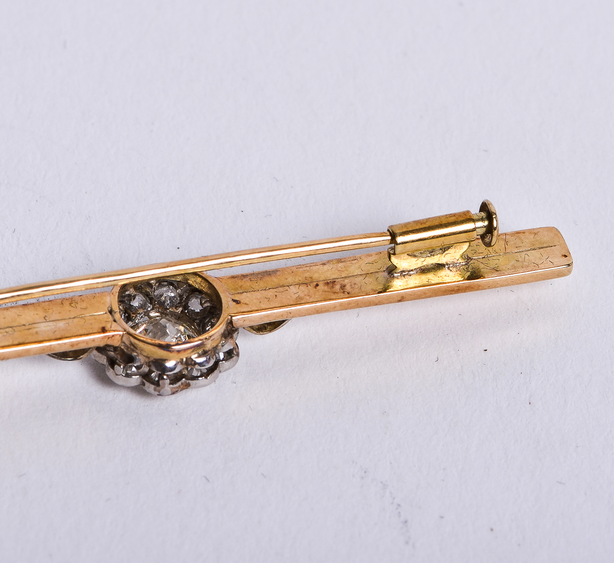 Antique 14K Yellow Gold and 1.10 CTW Old European Cut Diamond Bar Brooch