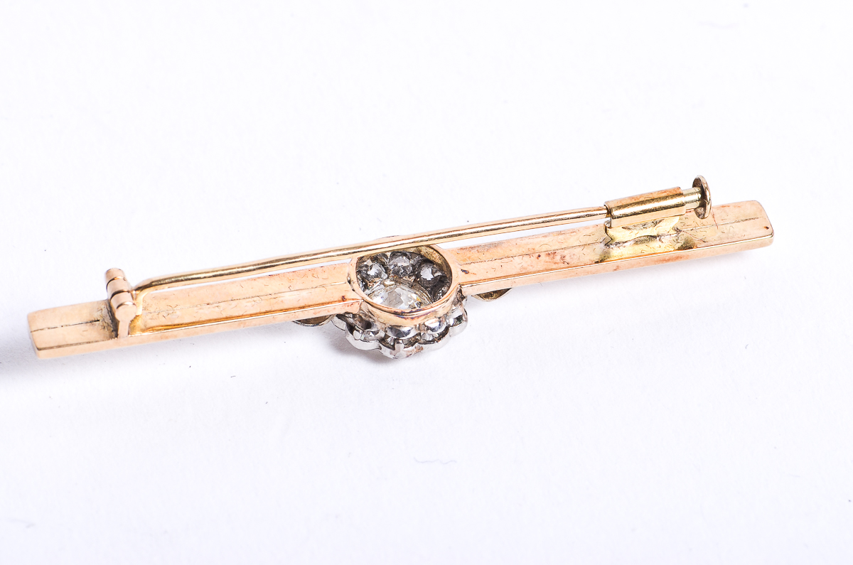 Antique 14K Yellow Gold and 1.10 CTW Old European Cut Diamond Bar Brooch