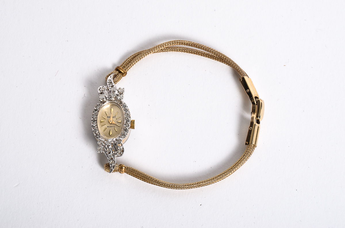 Vintage Nicolet Diamond Watch with Gold Filled Strap