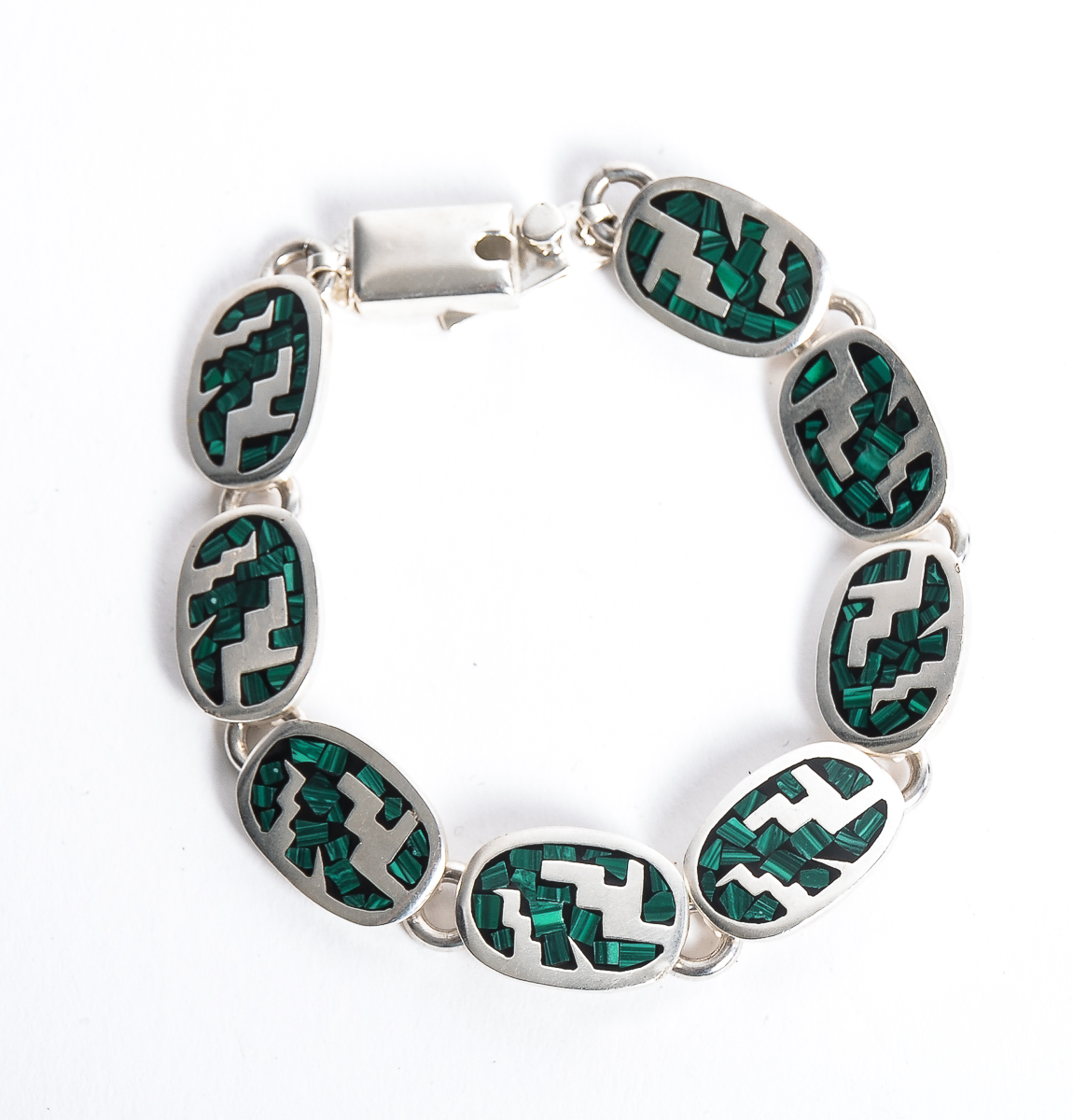 Sterling Silver and Inlaid Malachite Demi Parure