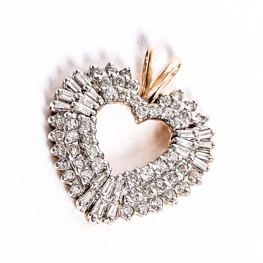 14K White Gold and 1.25 CTW Diamond Heart Pendant