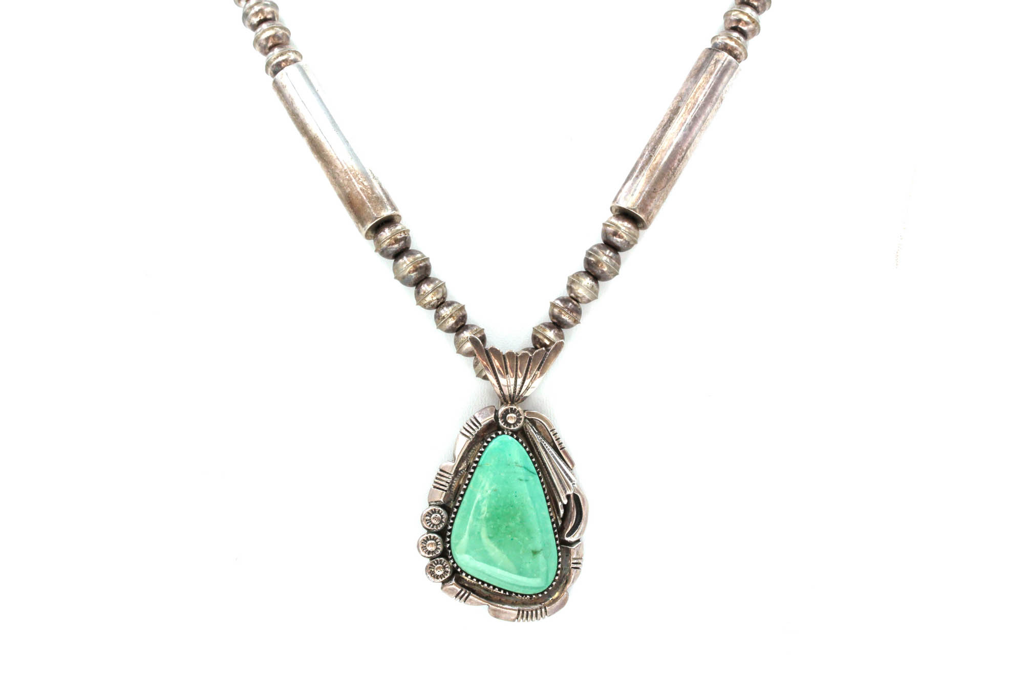 Navajo C. Draper Sterling Silver Variscite Pendant Necklace