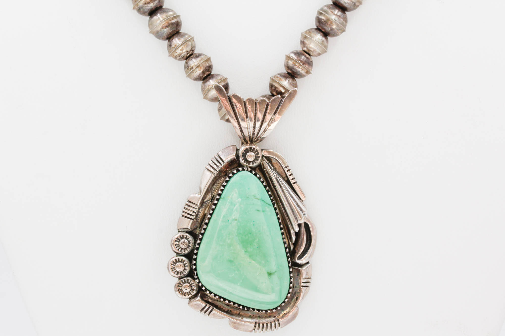 Navajo C. Draper Sterling Silver Variscite Pendant Necklace