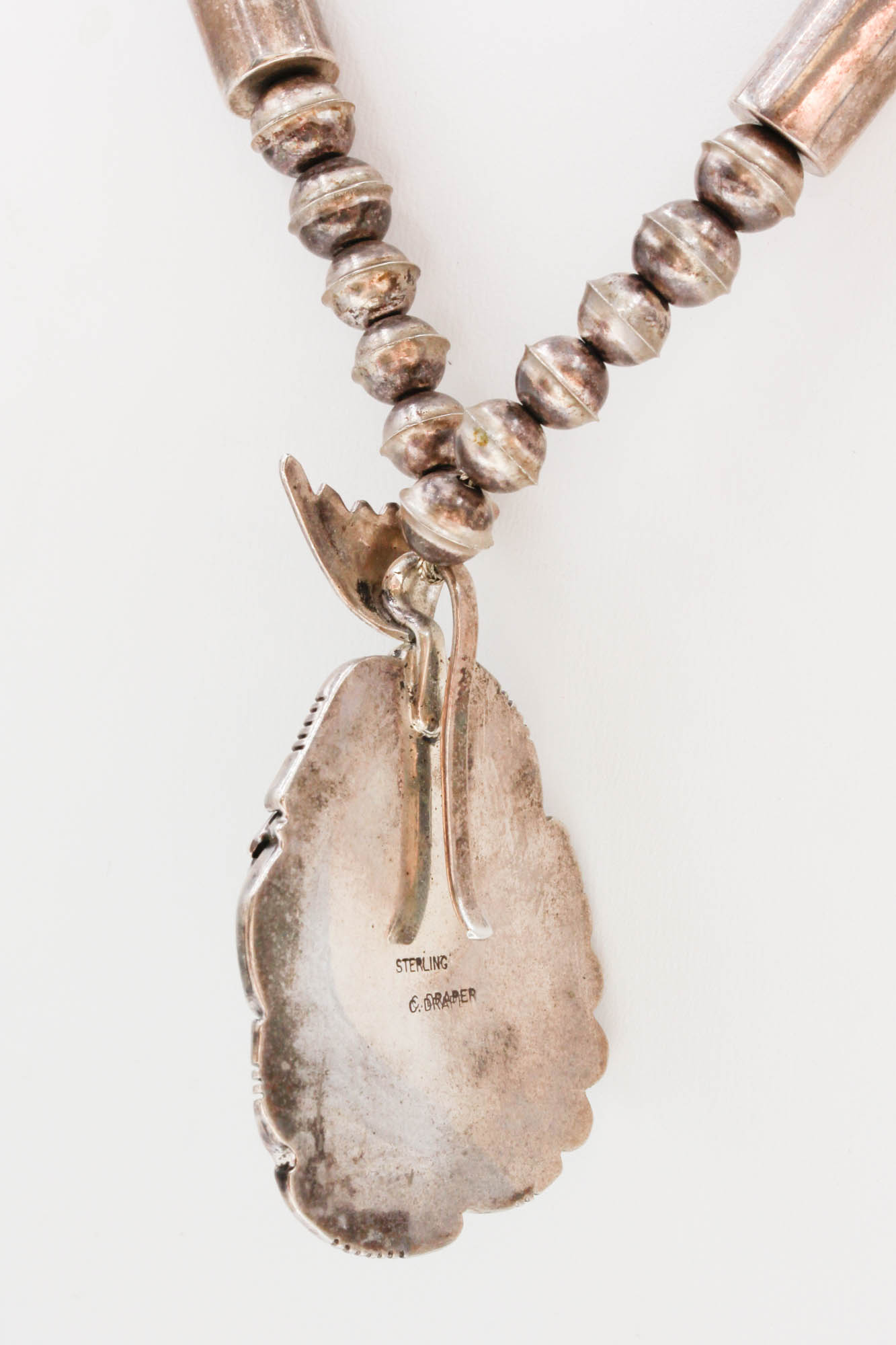 Navajo C. Draper Sterling Silver Variscite Pendant Necklace