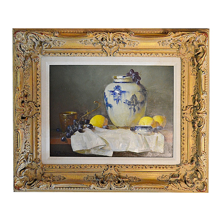 Ruth Stecher Oil on Panel "Persian Jar with Lemons"
