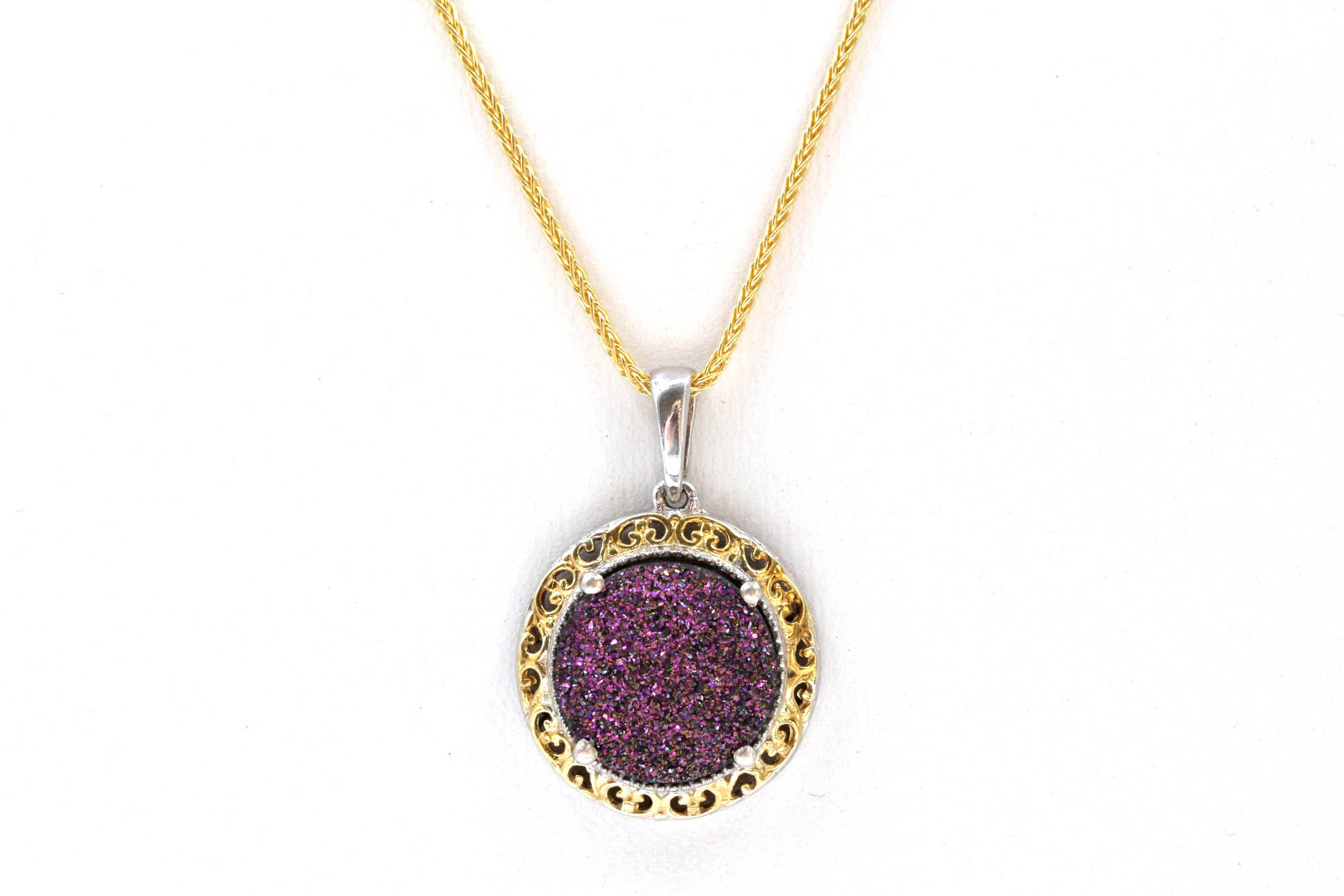 Gold Plated Sterling Silver Druzy Pendant Necklace