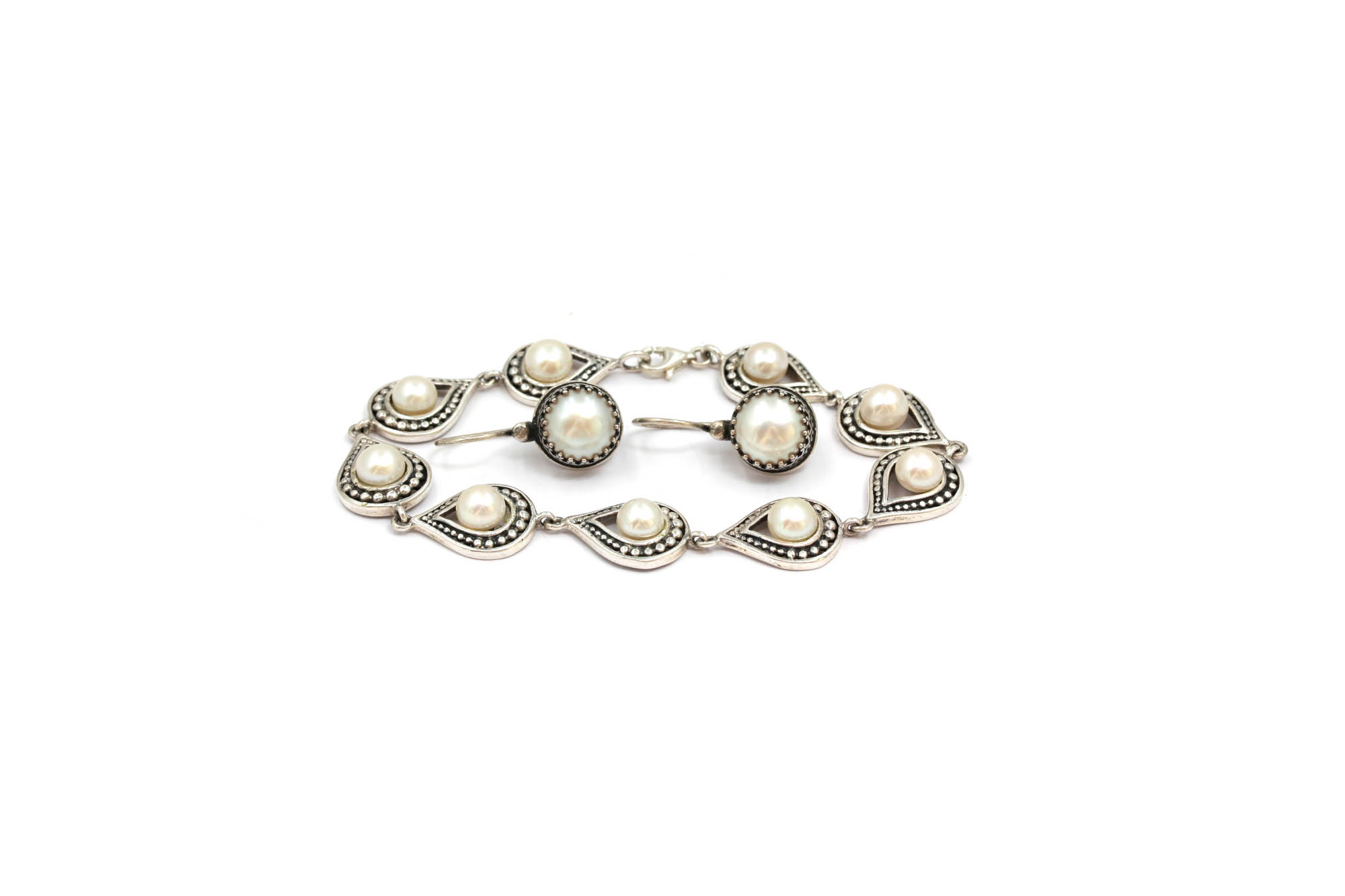 Sterling Silver Pearl Bracelet and Earrings