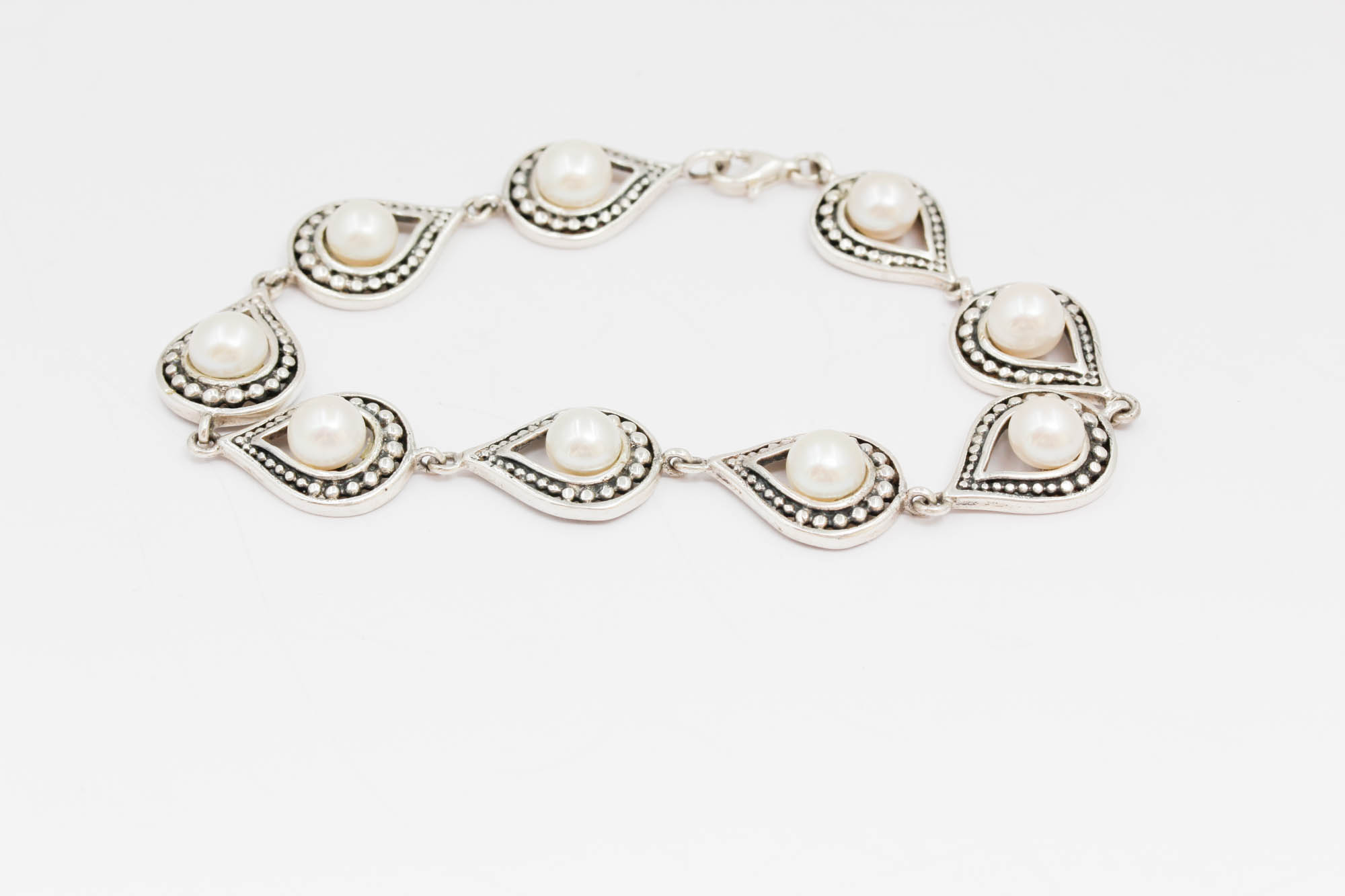 Sterling Silver Pearl Bracelet and Earrings