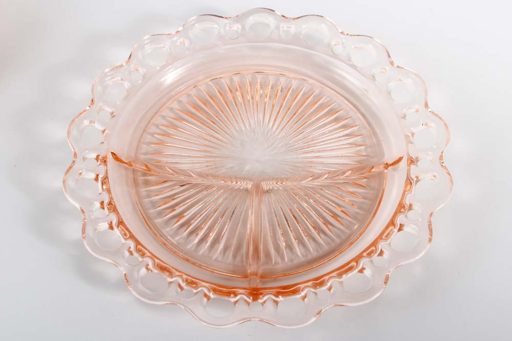 Anchor Hocking "Lace Edge Pink" Grill Plates