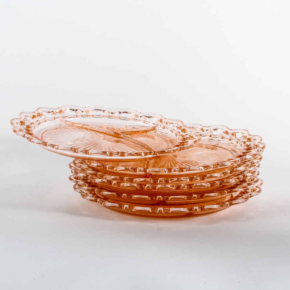 Anchor Hocking "Lace Edge Pink" Grill Plates