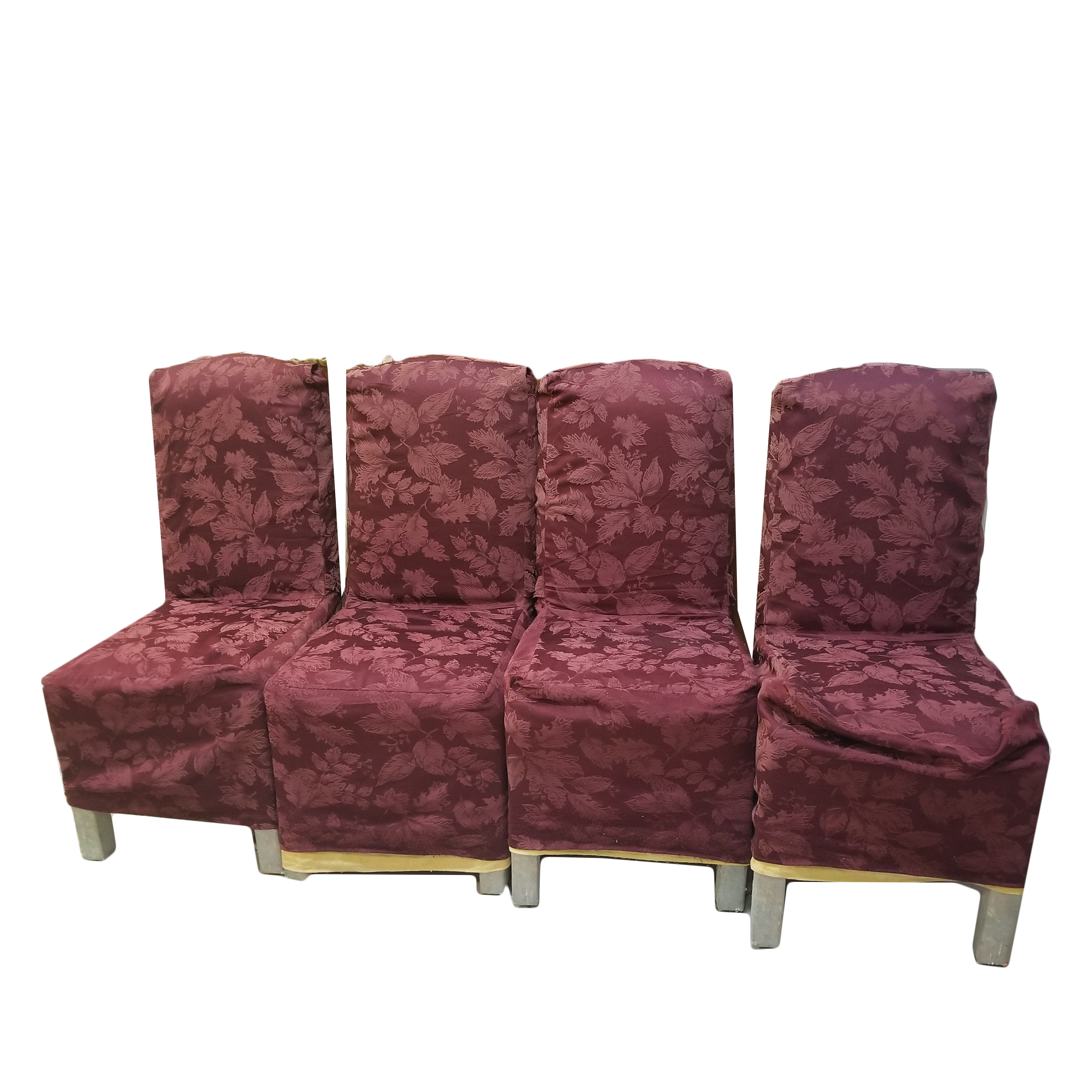 Set of Four Chairs with Burgundy Chair Covers