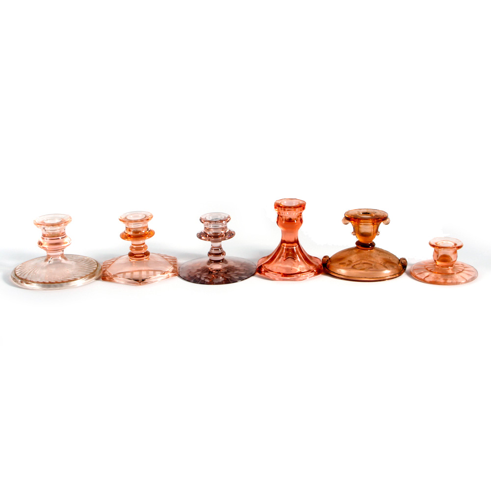 Collection of Pink Depression Glass Candle Holders
