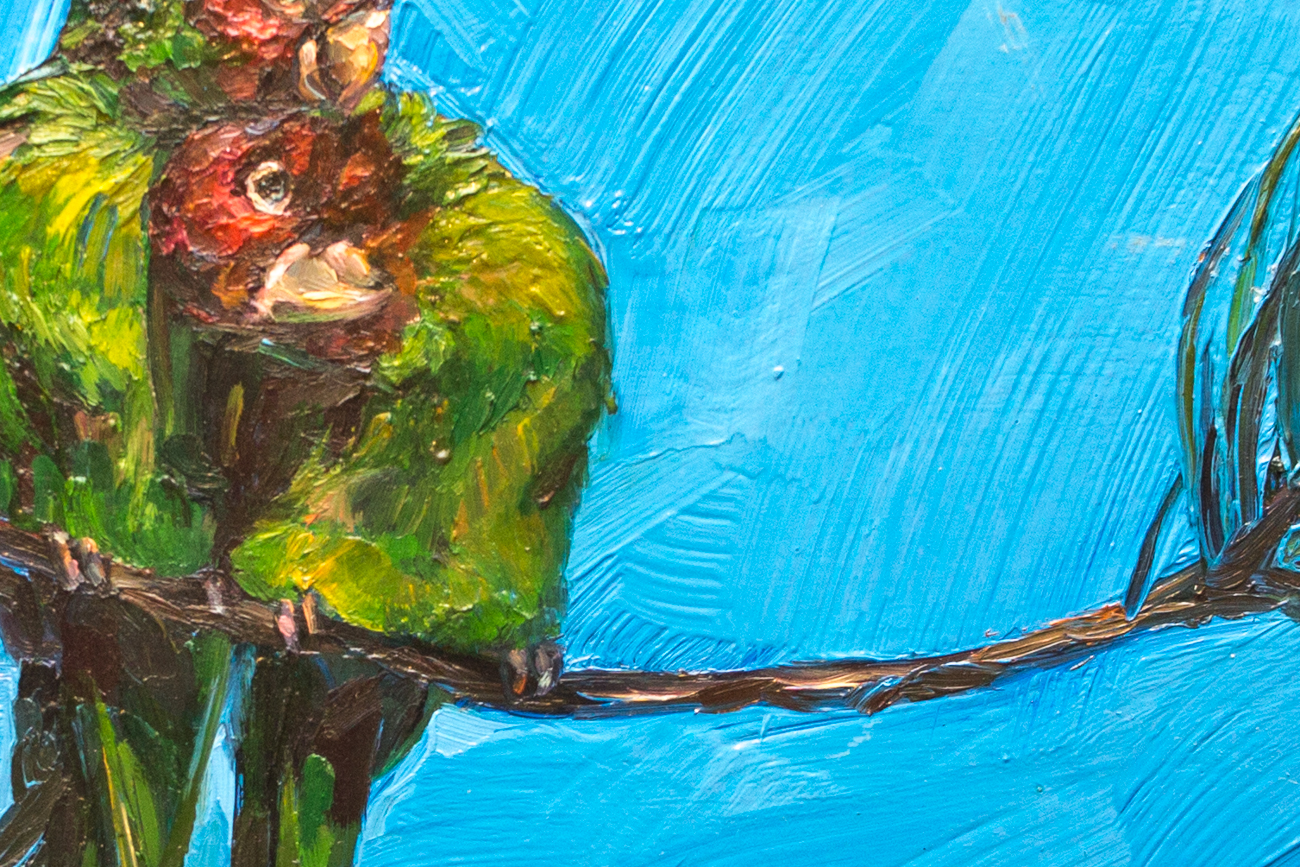 Original Lauren Taylor Oil Painting "Wild Parrots of Telegraph Hill"