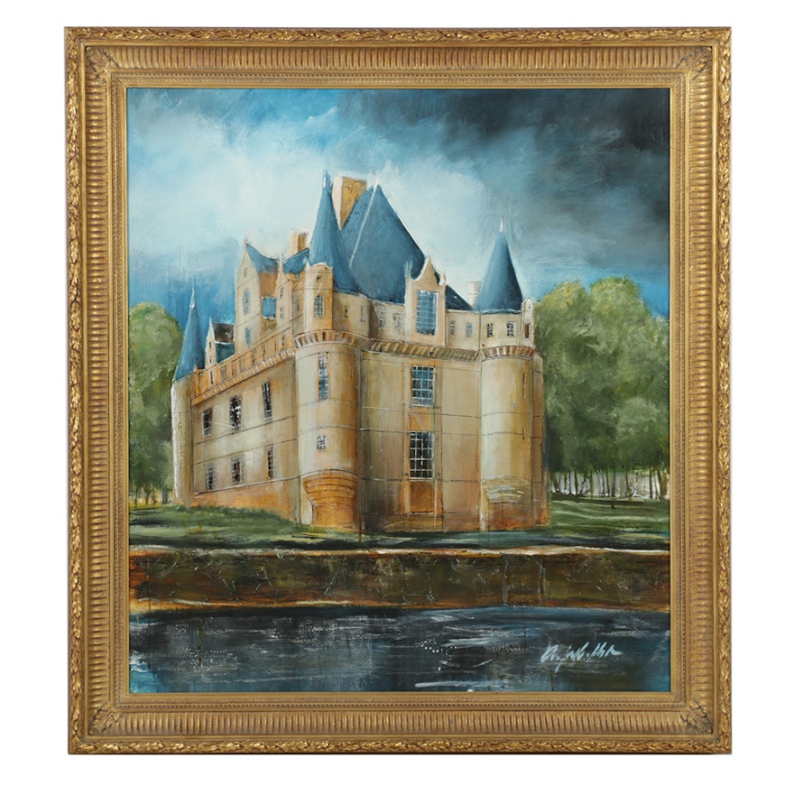 Alfred Huber Acrylic Painting on Canvas "Chateau"