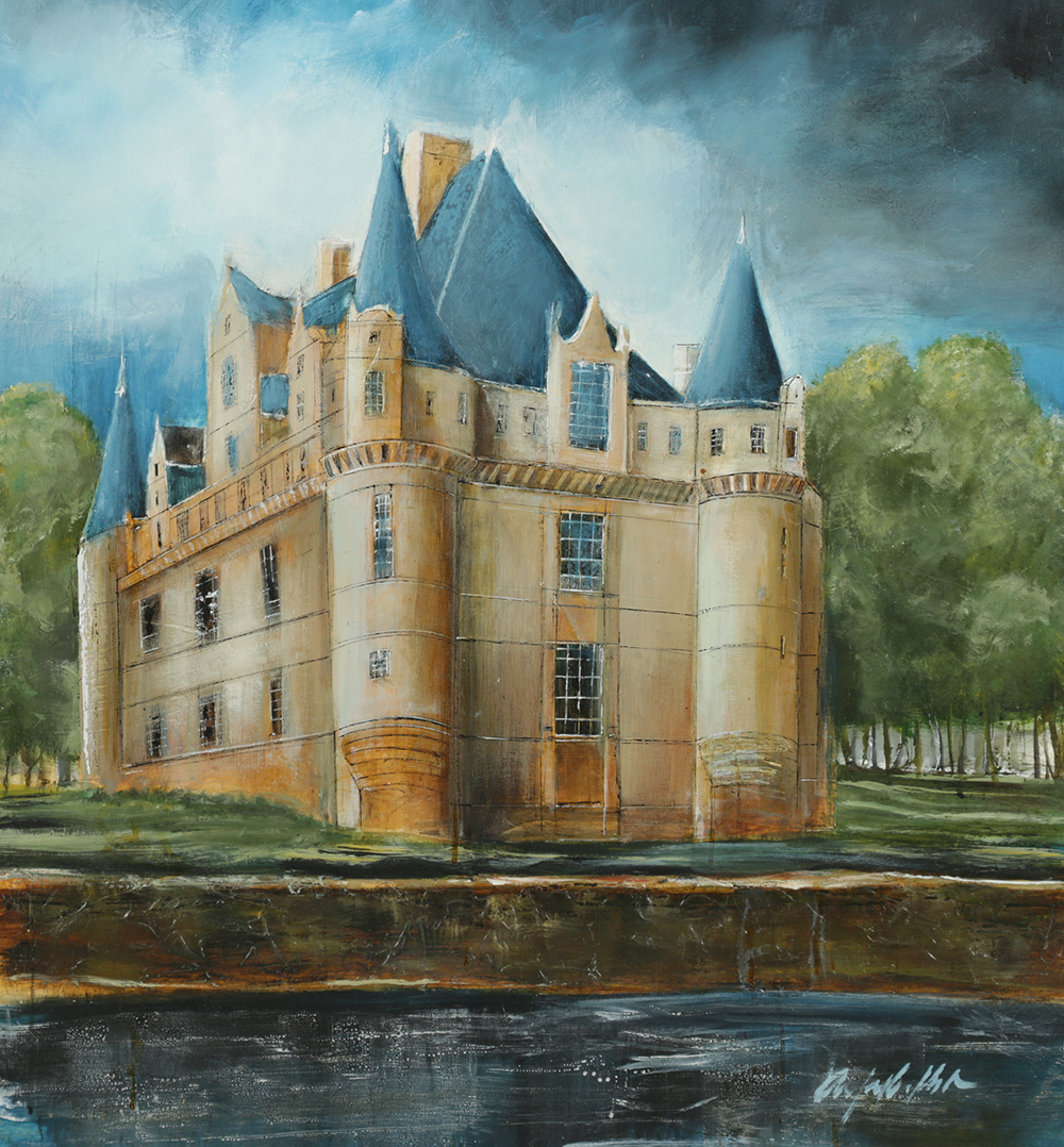 Alfred Huber Acrylic Painting on Canvas "Chateau"