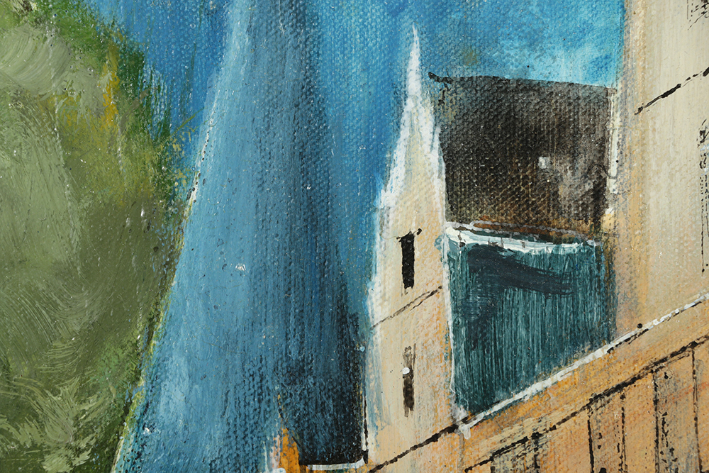 Alfred Huber Acrylic Painting on Canvas "Chateau"