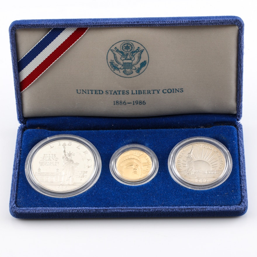 1986 United States Liberty 3 Coin Set Including the $5 Gold Coin