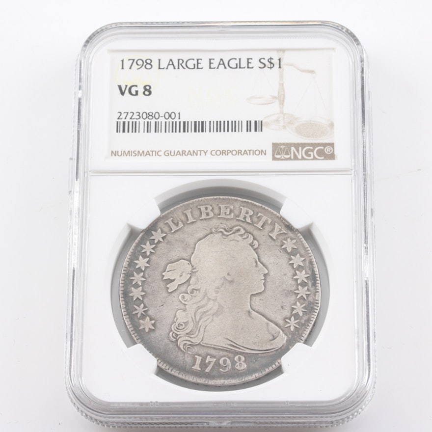 Graded VG 8 (By NGC) 1798 $1 Draped Bust Large Eagle Silver Dollar