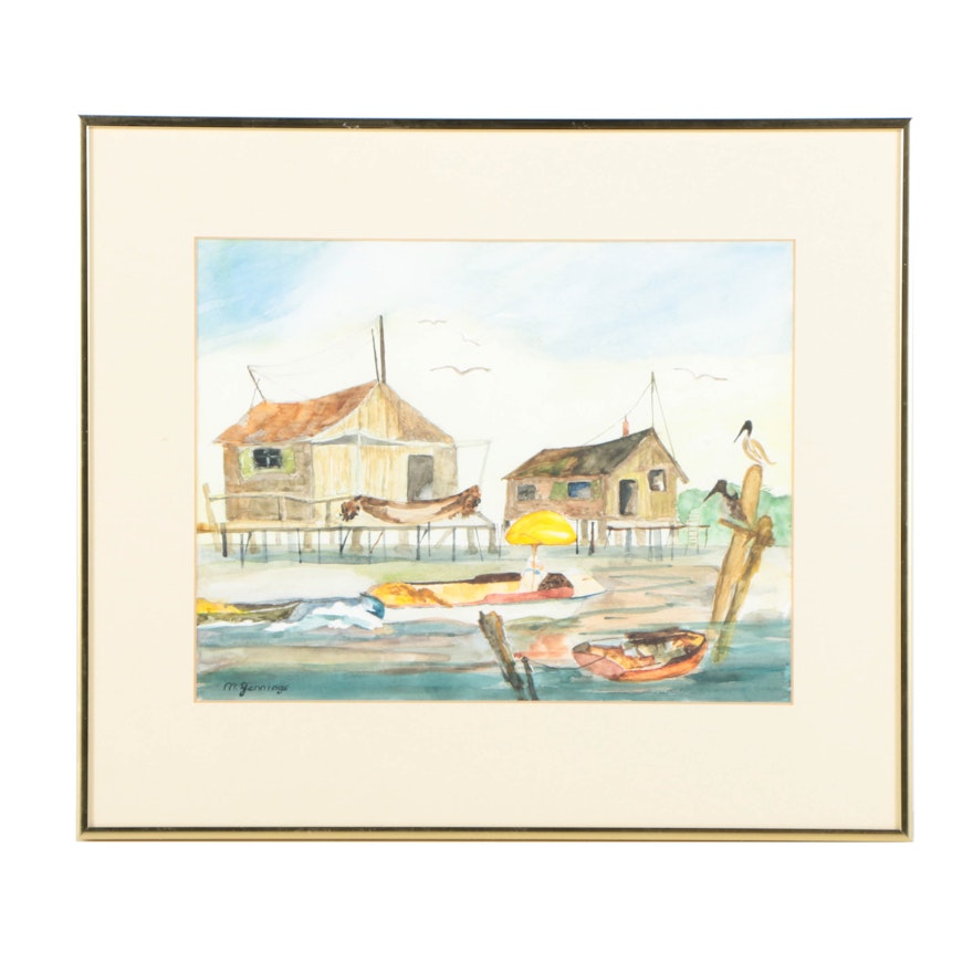 M. Jennings Watercolor Painting of a Harbor