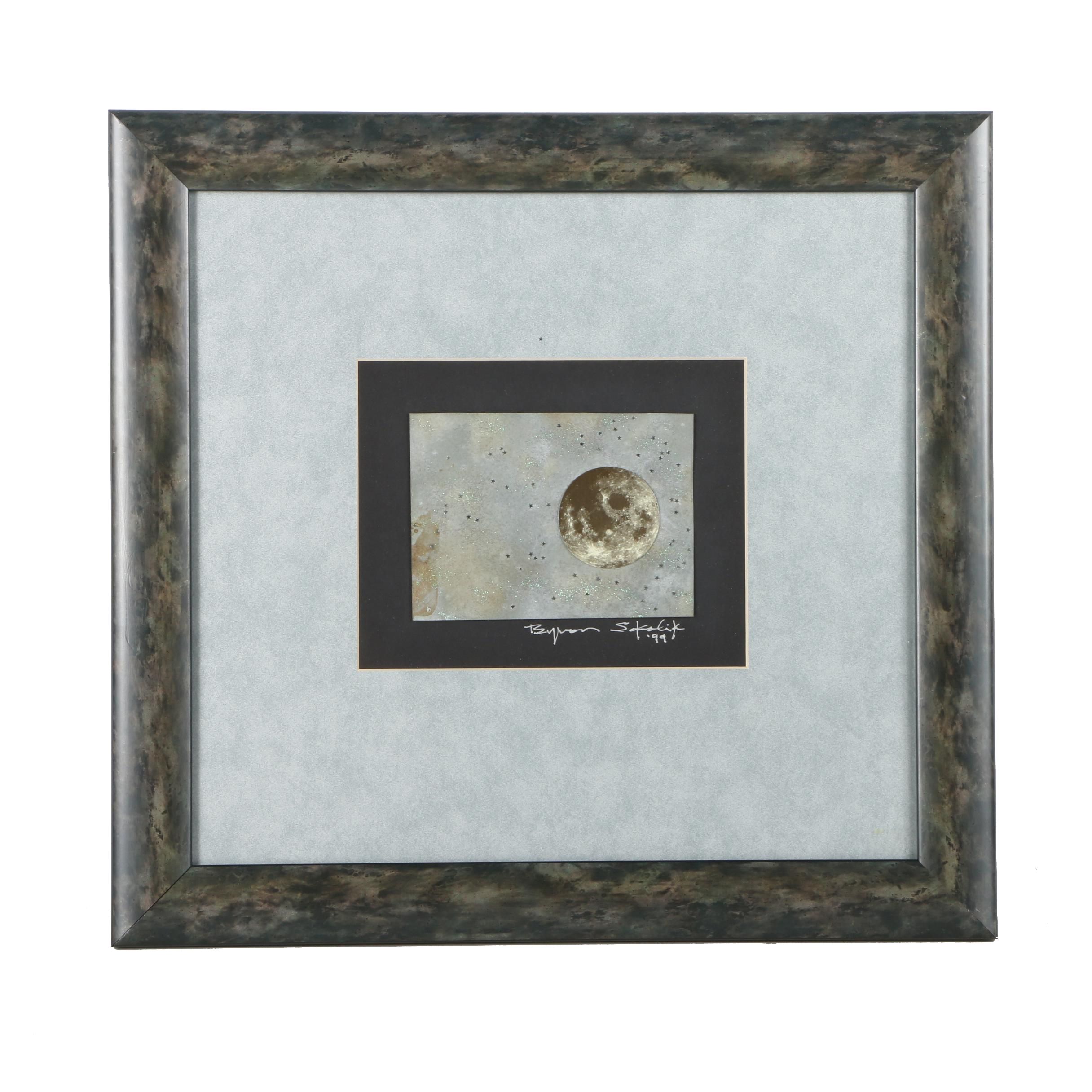 Byron Sokolik Mixed Media Collage of the Moon