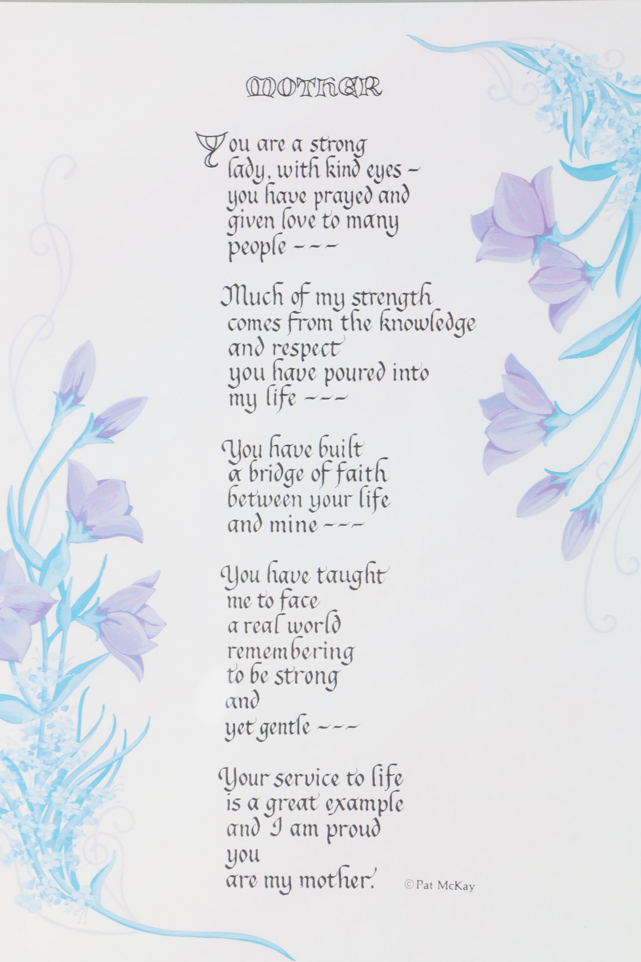 Offset Lithograph of Poem by Pat McKay "Mother"