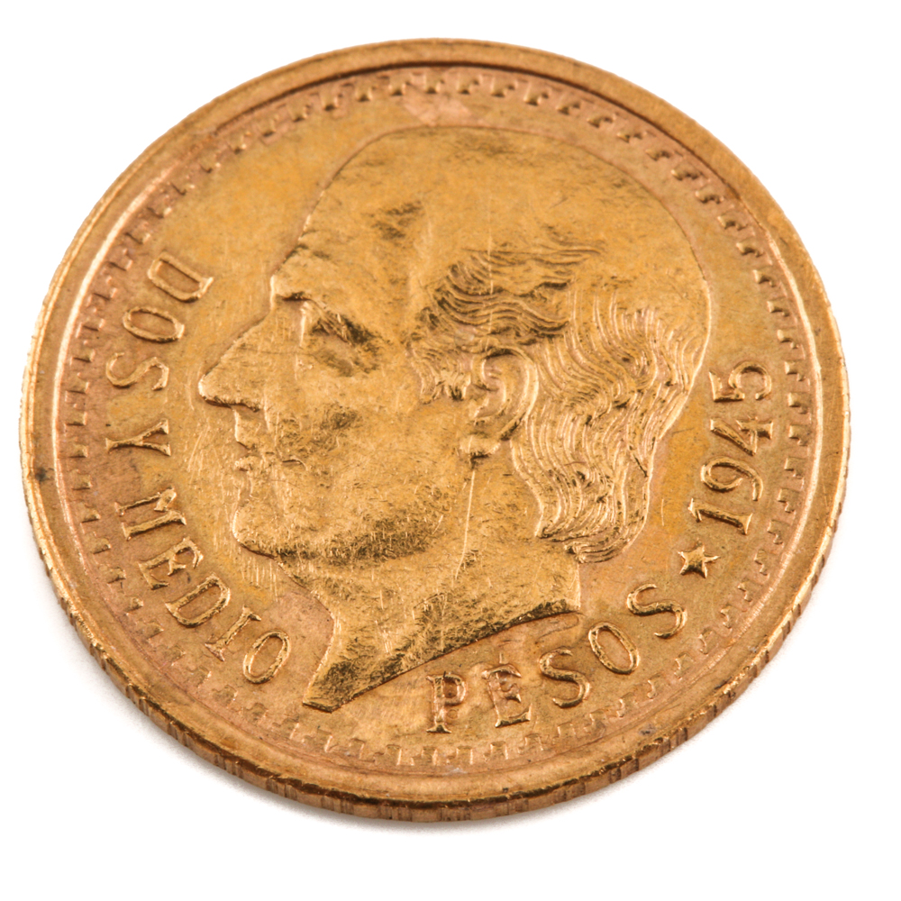 1945 Mexican 2 1/2 Peso Gold Coin