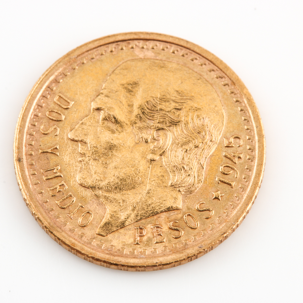 1945 Mexican 2 1/2 Peso Gold Coin