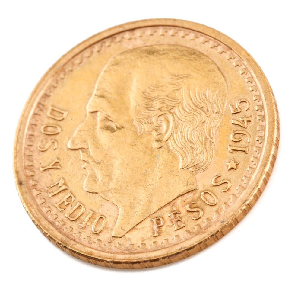 1945 Mexican 2 1/2 Peso Gold Coin