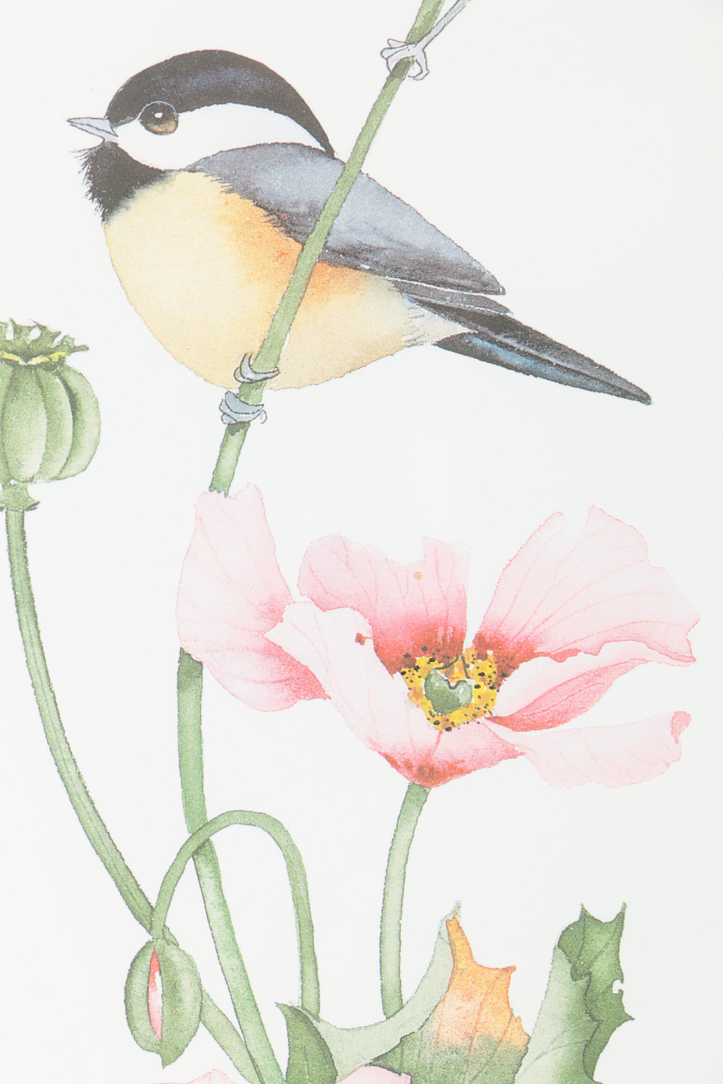 Valerie Pfeiffer Offset Lithographs "Honeysuckle and Hummingbirds" and "Poppypod and Chicks"